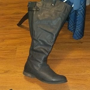 Black wide calf knee high boots